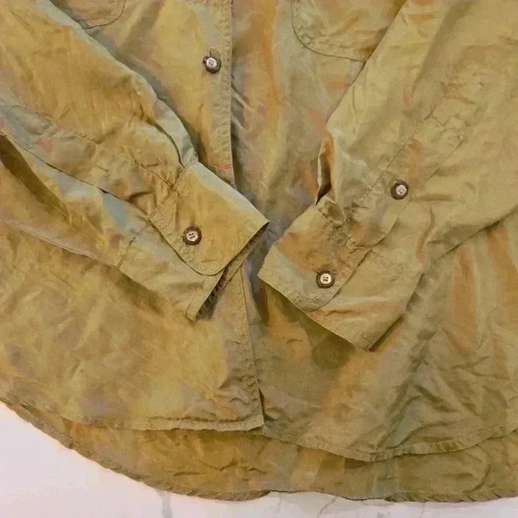 VTG Ann Taylor Women 100% Silk Long Sleeve Blouse Olive Green Size Large - Picture 4 of 10